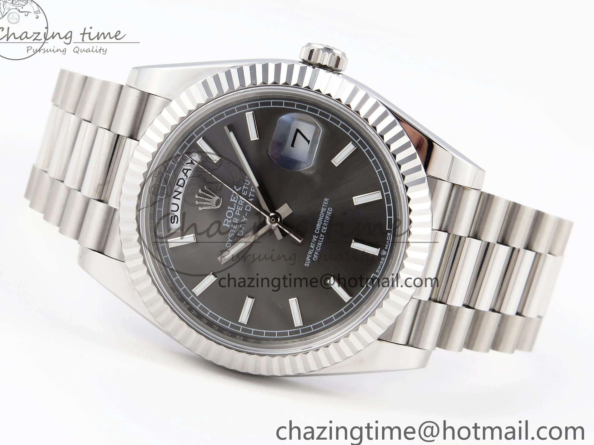 MiroTime 0328 ComfortFit DayDate 40 SS GSF Gain Weight Gray Stick Dial on President Bracelet A 1927